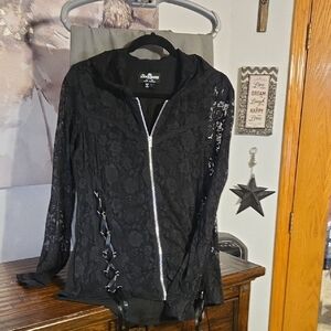 Royal Bones Black Lace Zip-Up Corset Hoodie L